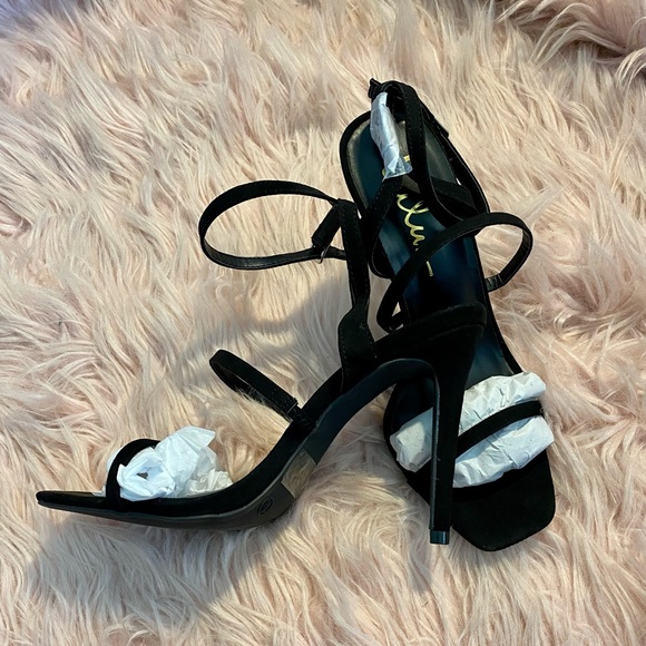 Leticiya Black Suede Ankle-Strap high heel Sandals - Picture 3 of 4